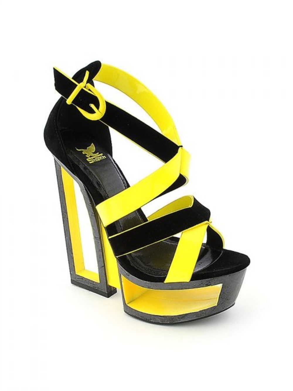 Shiekh Yellow & Black Cutout Block Heel Sandal